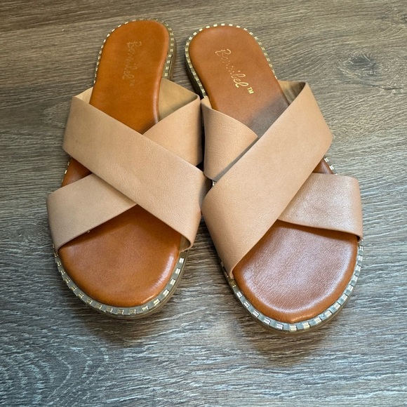 2/$10 Tan Cross Strap Sandals - Picture 1 of 3
